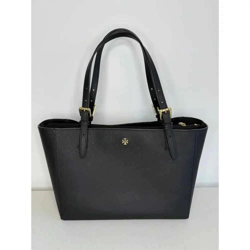 Tory Burch York Buckle Tote Black Saffiano Leather Large Work Bag